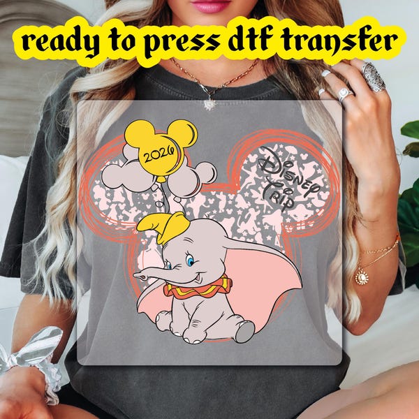 Disney Dumbo DTF Transfer, Dumbo Ready to Press Heat Transfer, Baby Dumbo Iron On, Disney Elephant Shirt Transfer