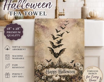 Vintage Halloween-Geschirrtuch, gotisches Küchentuch, Halloween-Deko im Landhausstil, gruseliges Küchentuch, Deko für Süßes oder Saures, Sauerteig-Geschenk