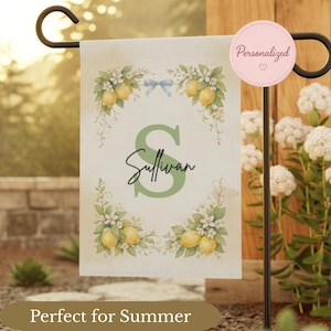 Custom Garden Flag | Personalized Flag with Initial & Last Name | Lemon Blossom Cottagecore Decor | Welcome Banner for Front Yard