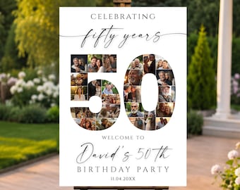50th Birthday Poster Template, 50th Birthday Photo Collage, Birthday Welcome Sign, Number 50 Poster, Canva Template