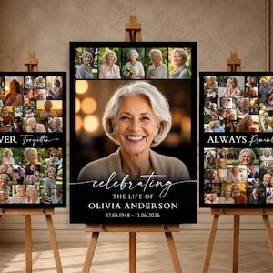Funeral Photo Collage Template, Celebration of Life Poster, Memorial Poster Set, Funeral Welcome Display, Editable Canva