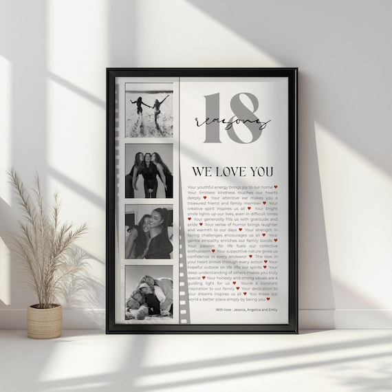 18 Reasons We Love You Poster, 18th Birthday Gift, Personalized Photo Collage, 18th Birthday Print, Custom Birthday Poster, Digital Download