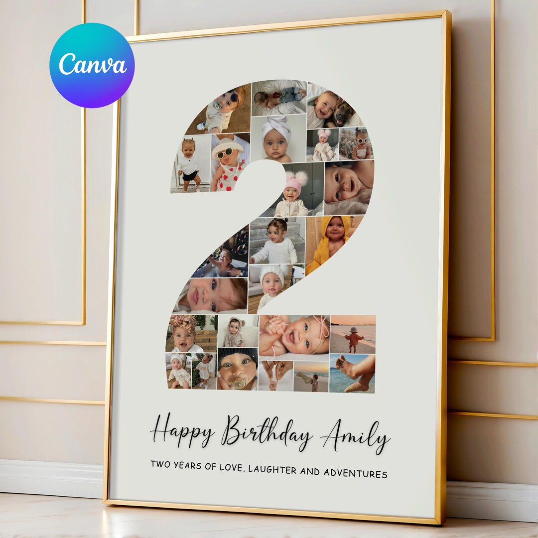 2nd Birthday Photo Collage Template, Number 2 Photo Collage, Second ...
