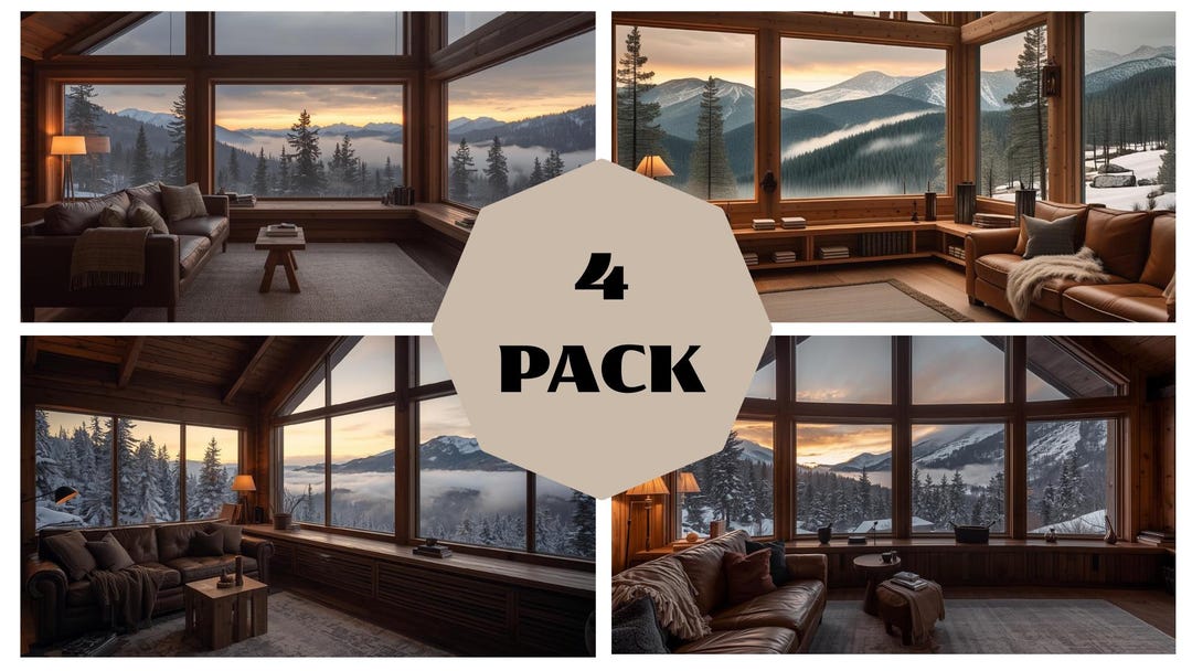 Winter Mountain Cabin Zoom Background Virtual Office for Online ...