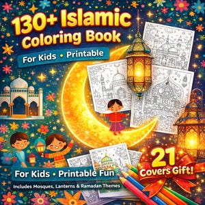 130+ Islamic Coloring Book for Kids, Islamic Coloring Pages, Eid Activity Book, Eid Coloring Pages, Muslim Kids Printable, 21 Covers Gift