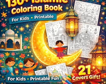 130+ Islamic Coloring Book for Kids, Islamic Coloring Pages, Eid Activity Book, Eid Coloring Pages, Muslim Kids Printable, 21 Covers Gift