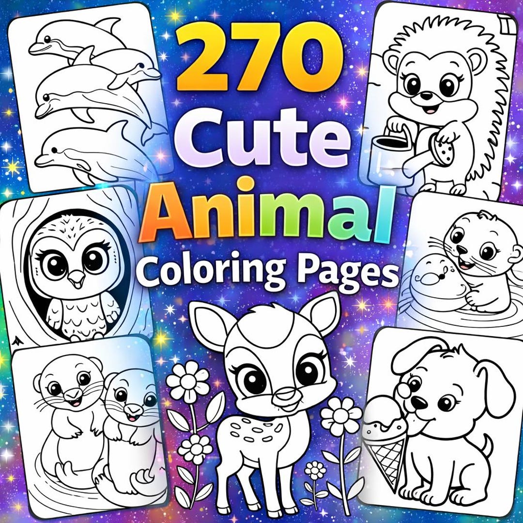 270 Cute Animal Coloring Pages, Kids Coloring Book, Easy Animal — free download