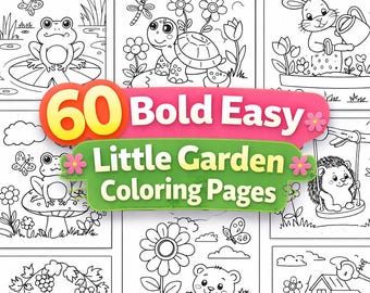 60 pagine da colorare facili e audaci di piccoli giardini, libro da colorare carino per giardini, semplici pagine da colorare di animali da giardino, libro da colorare facile per bambini