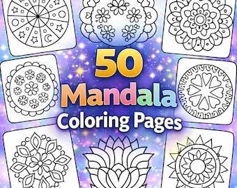 50 Mandala Coloring Pages, Simple Mandala Designs, Easy Mandala Coloring Book, Relaxing Mandalas for Kids and Adults, Printable PDF