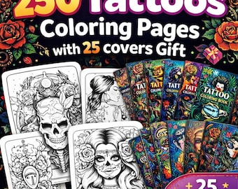 50枚のヴィンテージタトゥーぬり絵、タトゥーアート入り印刷可能なぬり