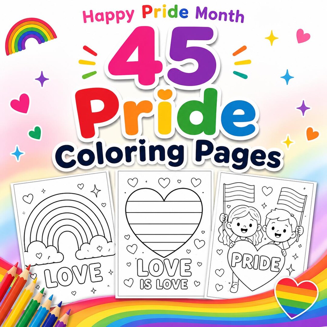 Happy Pride Month Coloring Pages for Kids, 45 Pages LGBTQ Rainbow ...