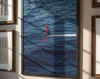 Minimalistic Spider-Man Art - Hero on the Edge Art Print, Cinematic Superhero Wall Decor