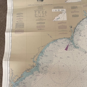 Nautical Chart of Cape Hatteras to Charleston Navigational Map Decor
