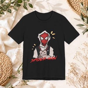 Spider hero cat tshirt, comic inspired graphic tee, comic style tshirt, vintage streetwear style, spiderman graphic tee image 1