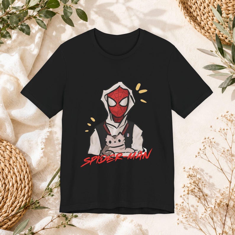 Spider hero cat tshirt, comic inspired graphic tee, comic style tshirt, vintage streetwear style, spiderman graphic tee image 1