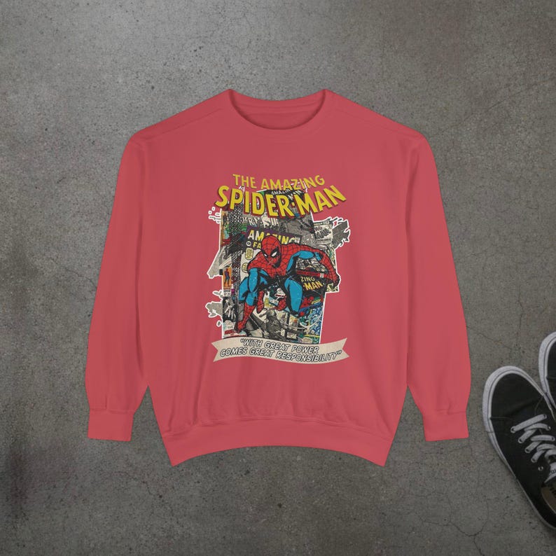 Vintage Spider-Man Sweatshirt, Retro Comic Book Graphic Hoodie, Superhero Fan Gift, 90s Comic Style Crewneck, Peter Parker Apparel image 12