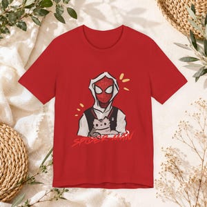Spider hero cat tshirt, comic inspired graphic tee, comic style tshirt, vintage streetwear style, spiderman graphic tee image 14