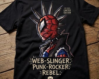 Spider-Punk Graphic Tee - Web-Slinger Punk-Rocker Rebel Shirt - Alternative Streetwear Spider Hero T-Shirt