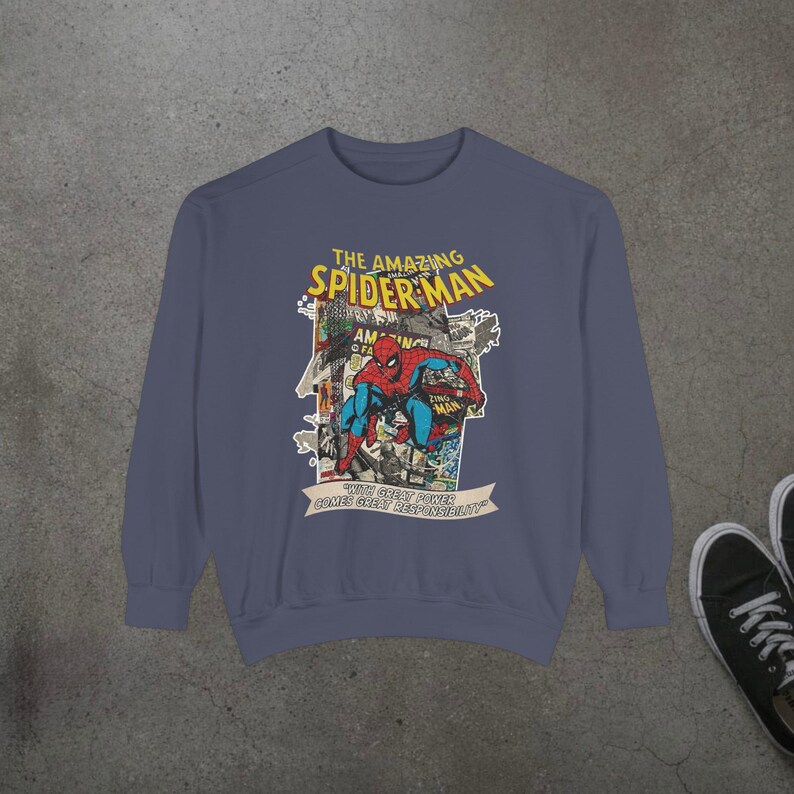Vintage Spider-Man Sweatshirt, Retro Comic Book Graphic Hoodie, Superhero Fan Gift, 90s Comic Style Crewneck, Peter Parker Apparel image 11