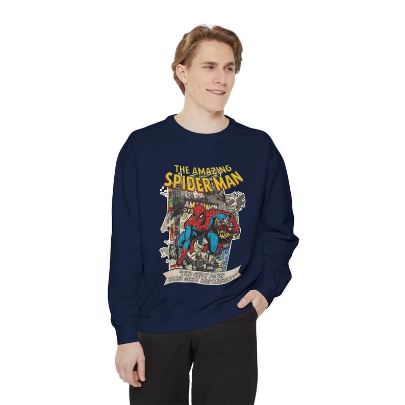Vintage Spider-Man Sweatshirt, Retro Comic Book Graphic Hoodie, Superhero Fan Gift, 90s Comic Style Crewneck, Peter Parker Apparel image 3
