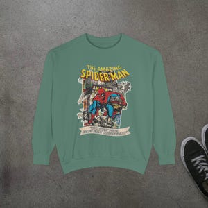 Vintage Spider-Man Sweatshirt, Retro Comic Book Graphic Hoodie, Superhero Fan Gift, 90s Comic Style Crewneck, Peter Parker Apparel image 8