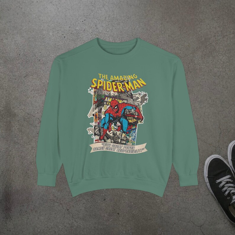 Vintage Spider-Man Sweatshirt, Retro Comic Book Graphic Hoodie, Superhero Fan Gift, 90s Comic Style Crewneck, Peter Parker Apparel image 8