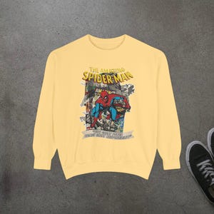 Vintage Spider-Man Sweatshirt, Retro Comic Book Graphic Hoodie, Superhero Fan Gift, 90s Comic Style Crewneck, Peter Parker Apparel image 6