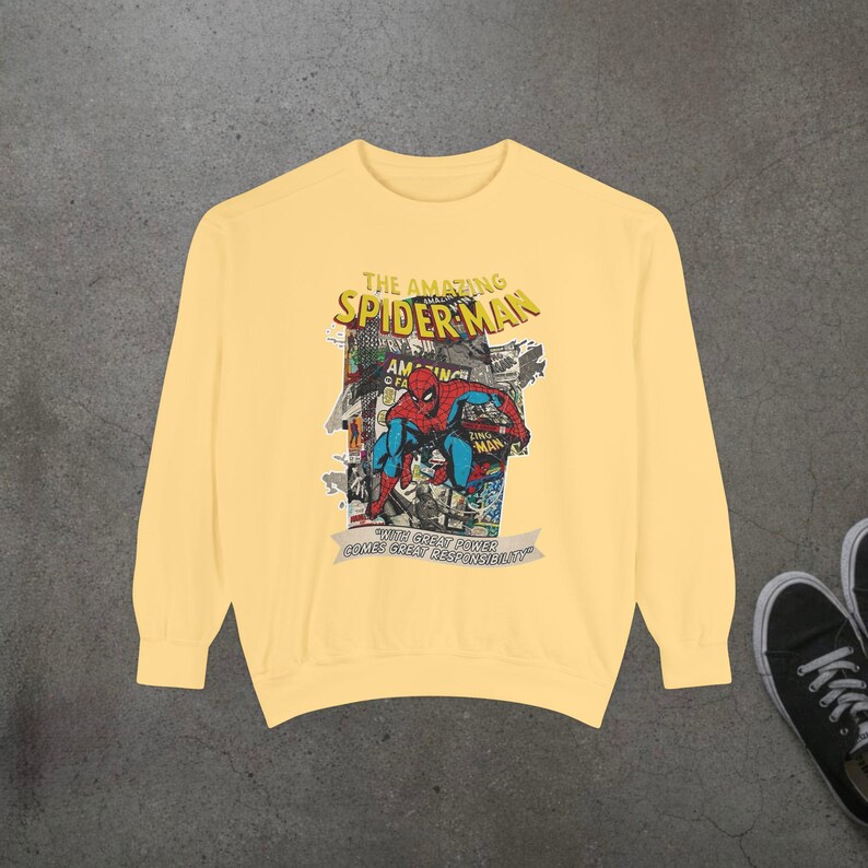Vintage Spider-Man Sweatshirt, Retro Comic Book Graphic Hoodie, Superhero Fan Gift, 90s Comic Style Crewneck, Peter Parker Apparel image 6