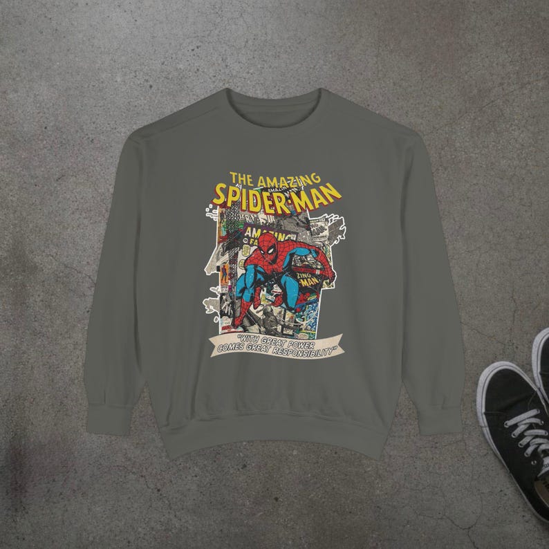Vintage Spider-Man Sweatshirt, Retro Comic Book Graphic Hoodie, Superhero Fan Gift, 90s Comic Style Crewneck, Peter Parker Apparel image 7