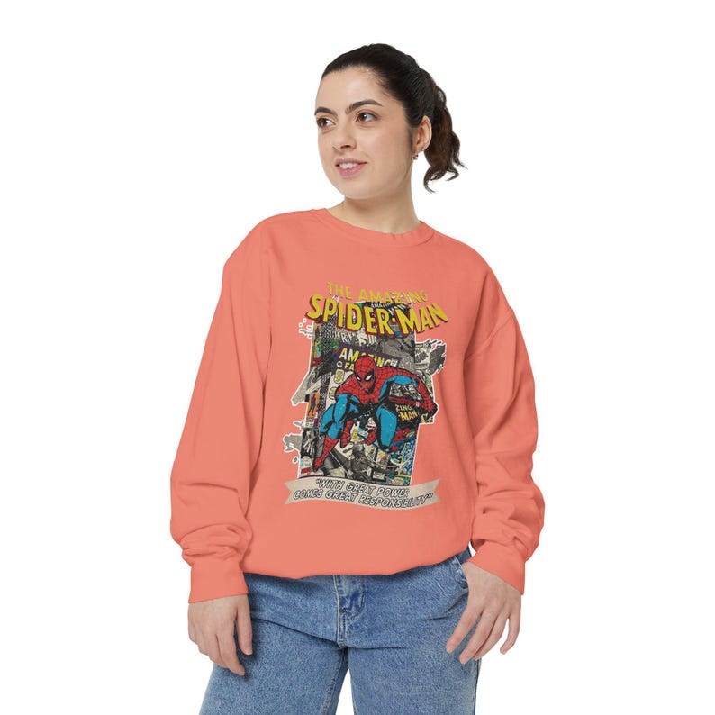 Vintage Spider-Man Sweatshirt, Retro Comic Book Graphic Hoodie, Superhero Fan Gift, 90s Comic Style Crewneck, Peter Parker Apparel image 15