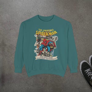 Vintage Spider-Man Sweatshirt, Retro Comic Book Graphic Hoodie, Superhero Fan Gift, 90s Comic Style Crewneck, Peter Parker Apparel image 9
