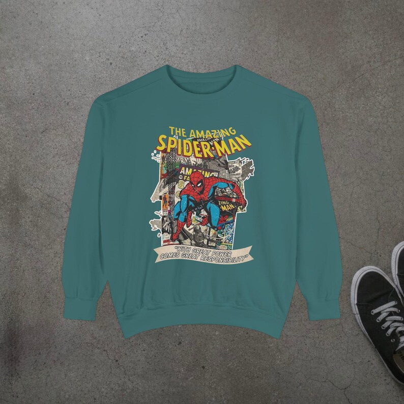 Vintage Spider-Man Sweatshirt, Retro Comic Book Graphic Hoodie, Superhero Fan Gift, 90s Comic Style Crewneck, Peter Parker Apparel image 9