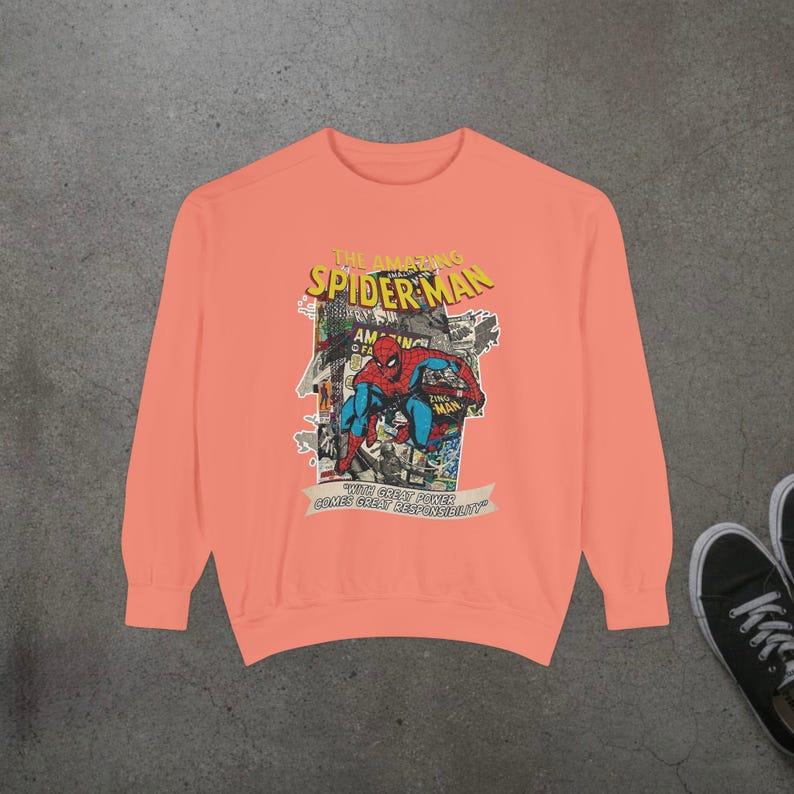 Vintage Spider-Man Sweatshirt, Retro Comic Book Graphic Hoodie, Superhero Fan Gift, 90s Comic Style Crewneck, Peter Parker Apparel image 5
