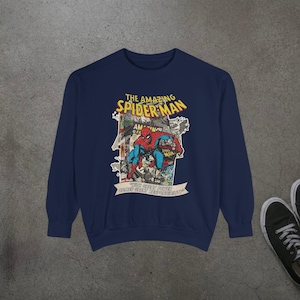 Vintage Spider-Man Sweatshirt, Retro Comic Book Graphic Hoodie, Superhero Fan Gift, 90s Comic Style Crewneck, Peter Parker Apparel image 1