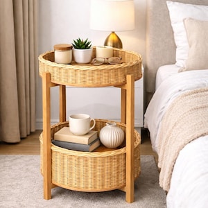 Rattan Side Table with Storage