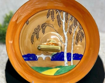 Art Deco Orange Lusterware Serving Tray Dish with Handle, made in Japan Noritake Antique