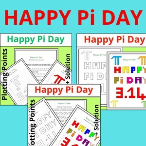 Może przedstawiać: Zbiór kolorowych materiałów edukacyjnych z motywem Happy Pi Day. Obraz przedstawia różne projekty z tekstem "Happy Pi Day" i symbolem matematycznym Pi. Niektóre projekty zawierają liczbę 3.14.