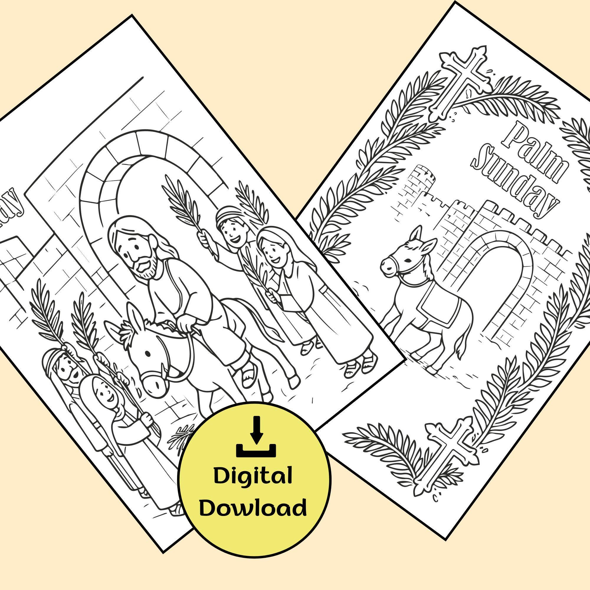Palm Sunday Coloring Pages for Kids | Jesus Entry Jerusalem (digital ...