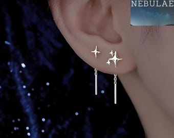 Sterlingzilveren ster kwastje hangoorbellen, hemelse minimalistische sieraden