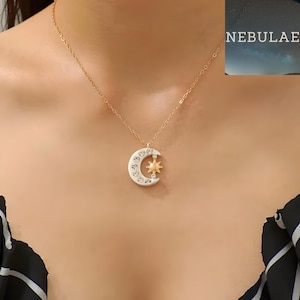Collana con luna e sole in cristallo, ciondolo celeste in argento sterling
