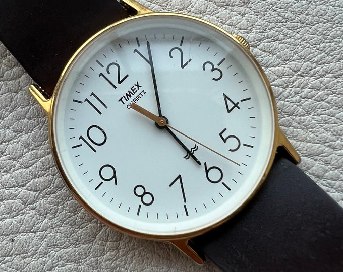 Vintage Timex Gold Tone Quartz Watch Works Etsy