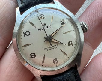 Vintage men’s Watch Belforte automatic new leather strap - works!