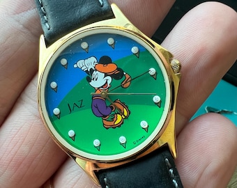 Reloj vintage Jaz Mickey Mouse Golf Golfing Mickey con caja NOS!