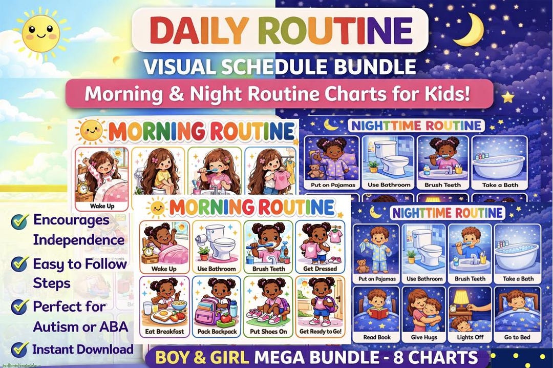 Daily Routine Visual Schedule Bundle for Kids | Morning and Night ...