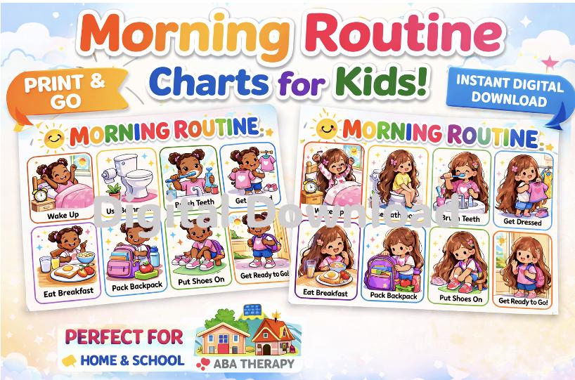 Morning Routine Charts for Kids | Autism Visuals, Daily Schedule ...