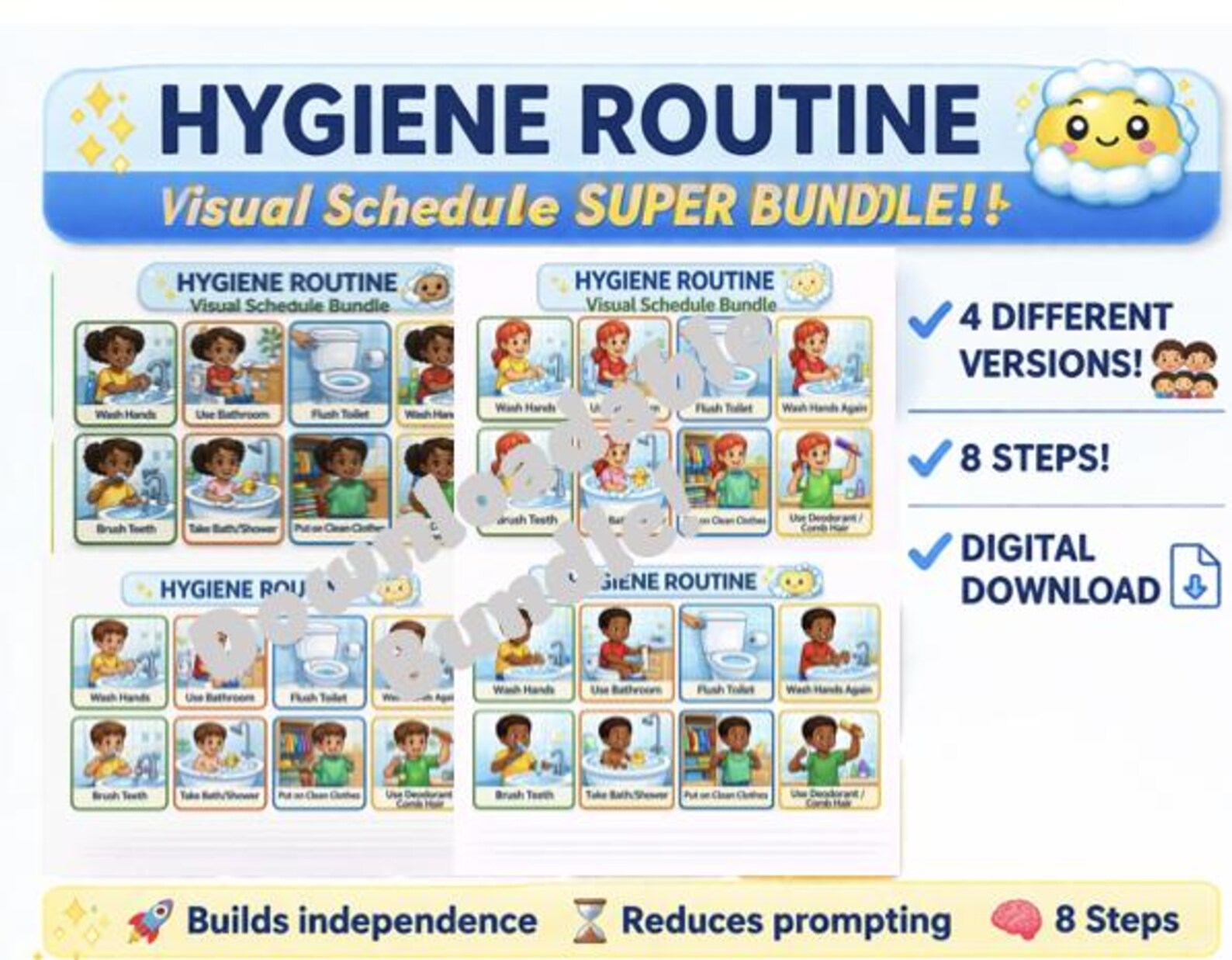 Hygiene Routine Visual Schedule Bundle | Boys & Girls Daily Routine ...