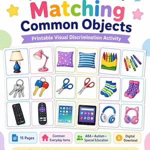 Cartes de correspondance d'objets communs non identiques | ABA Autisme Imprimable | Objets du quotidien Activité de discrimination visuelle