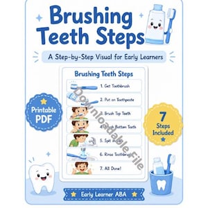 Brushing Teeth Steps Visual Schedule | Toothbrushing Routine Chart | Autism ABA Bathroom Visuals Printable