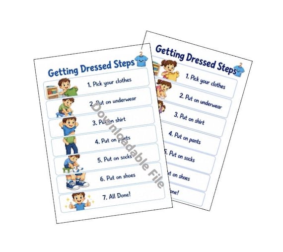 ladies dressing routine Getting Dressed Steps Visual Schedule | Boys & Girls Chart Tissue Jari Shirts
