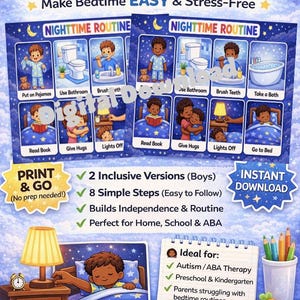Kids Nighttime Routine Chart | Visual Bedtime Schedule (Digital Download)